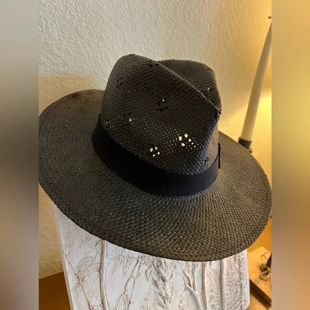 Anthropologie Black Straw Woven Raffia Hat for Women NEW
